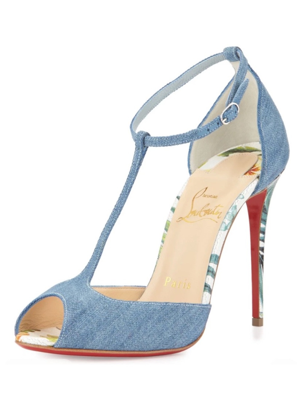 Christian Louboutin Women Senora 4" Denim Hawaii Peep Toe Pumps Sz 36.5 Blue NIB